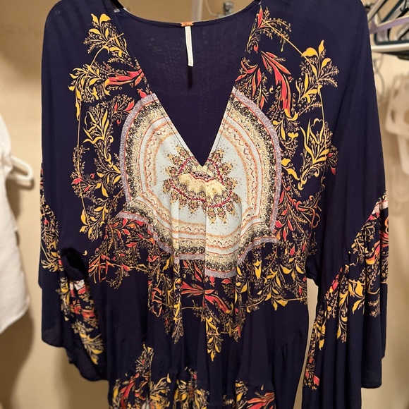 Free People Women’s Bo-ho style top (Navy blue with orange and gold; XS/Medium - Picture 2 of 4